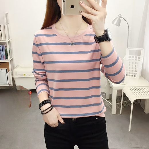 
Kexin 145150 short round neck long sleeve T-shirt for women plaid high-end color woven spring and autumn striped long T-shirt for women K829 ruby ​​blue_(color) L suggestion 106-120Jin[Jin equals 0.5 kg]