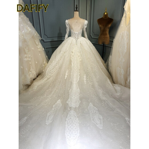 Main wedding dress long sleeve 2020 new bridal style big tail autumn and winter high-end winter European retro small DAFIFY official tail style, back strap L