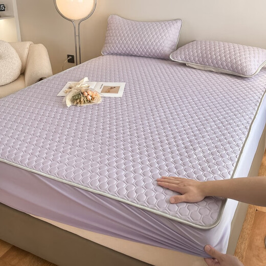Red bean summer cool ice silk latex cool mat summer cool quilt three and four pieces set summer air conditioning mat machine washable bed cover style - light purple four pieces set / 1.5m cool mat + 2.0m summer quilt + pillowcase 2