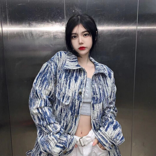 Mai Cong Tie-Dye-Denimjacke für Frauen im Frühjahr und Herbst New Retro High Street Heiße Mädchen Waschjacke Top Trendy Blue 9926 S 80-95