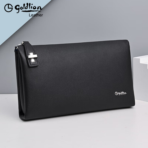 Goldlion Men's Hand -Catch Bag 2025 New Wallet Genuine Leather Beath Bolshuge Fashion Bag Bag Bag Bag Men Black [Autorización oficial: una falsa una y diez multas]