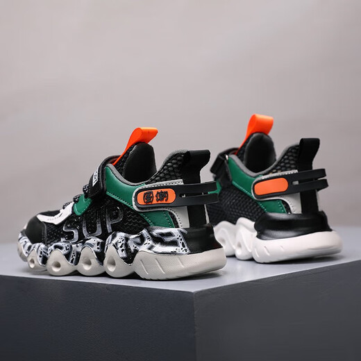 
Children's shoes boys' sneakers summer breathable elementary school student dad shoes middle child trendy casual boy running gray blue double net 34