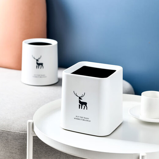 Fanxi Light Luxury Nordic Square Mini Coverless Desktop Trash Can Small Trash Can Living Room Office Coffee Table Storage Bucket Square White Deer 1 pc