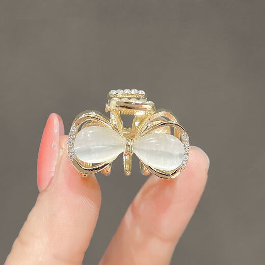 Kahneman Small Clip Women's Cat's Eye Hollow Bow Bangs Clip Cute Girl Versatile Top Clip Back of Head Small Hairpin Black Rhinestone Bow Clip 2