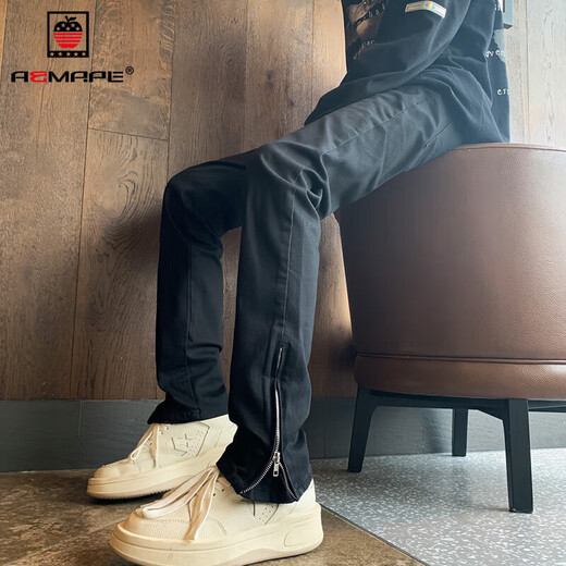 AEMAPE white slim jeans men's American vibe style pants handsome 2025 new upgraded micro-flare straight pants men's white (K838) M 90-110Jin[Jin equals 0.5 kg]