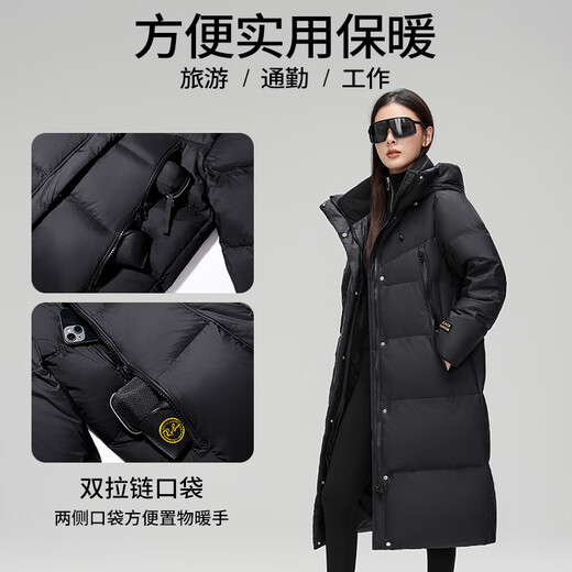 YAYA Luxury Gold Down Jacket Women's Winter New Extreme Cold Long Over-the-Knee Couple Same Style Thickened Warm Jacket Black Gold L (Recommended 130-145 Jin Jin equals 0.5 kg)