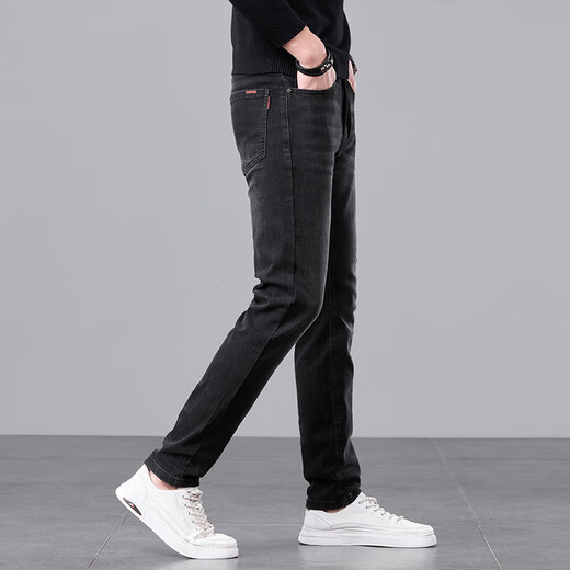 Canelin Kiskha jeans men's spring and autumn black slim feet Korean style trendy high-end elastic casual autumn long pants men 1048 black 29