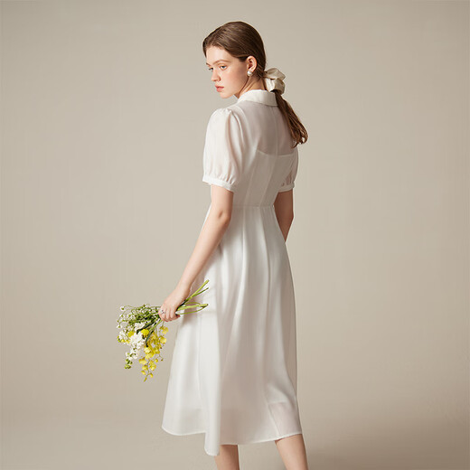 
Fan Silan French age-reducing first love white skirt for women in summer 2024 new style collar dress 24FS12056 white L