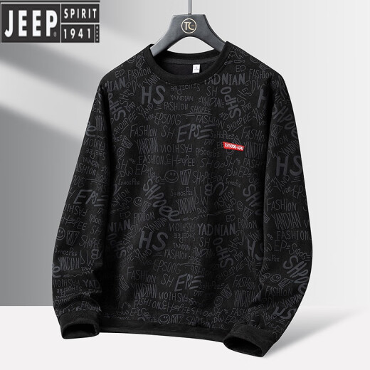 吉普（JEEP）男士卫衣2024春秋宽松潮牌迷彩圆领美式青年宽松上衣薄款长袖T恤 K16851军绿+K16850黑色 M