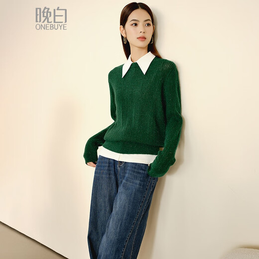 晚白【专享】2025春款套头针织衫风毛衣女 绿色 M