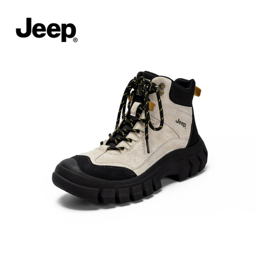 Jeep马丁靴女2025新款春秋户外徒步登山鞋增高工装靴英伦风短靴雪地靴 黑灰色 脚感舒适 36 标准皮鞋码