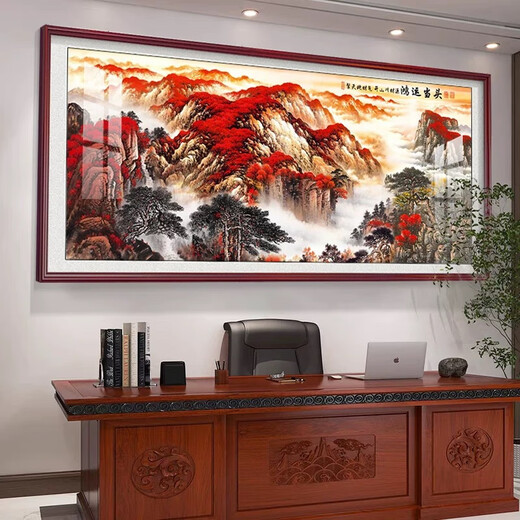 维诺亚红运鸿运当头国画2025新款办公室装饰图字画客厅背景墙靠山水挂画 [八方来财]聚宝盆CT-3520 380*150cm[顺丰][红木色