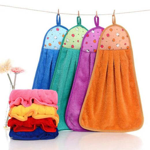 Bei Jingjie kitchen hand towel hanging cute towel rag can absorb water for home bathroom thickened handcloth handkerchief coral velvet cute hanging hand towel 3 random colors