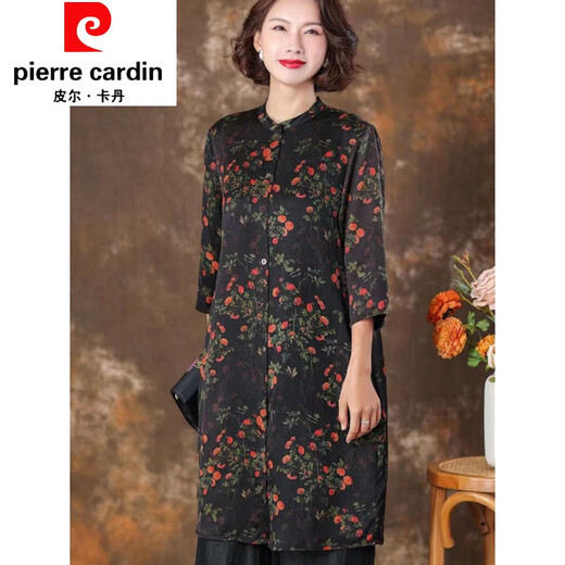 Pierre cardin heavy silk windbreaker jacket for women autumn medium-length middle-aged young women's fragrant cloud cardigan top-grade prints. Color 2069 M 95-105Jin [Jin equals 0.5 kg]