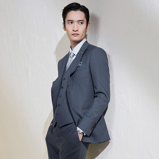 Anniversary Bird Suit Men's Spring Style Men's Slim Wool Formal Wedding Wedding Groom's Suit Pants Suit Men's Blue Gray Glossy Silk 50 B(180/104) /Please note waist or trousers