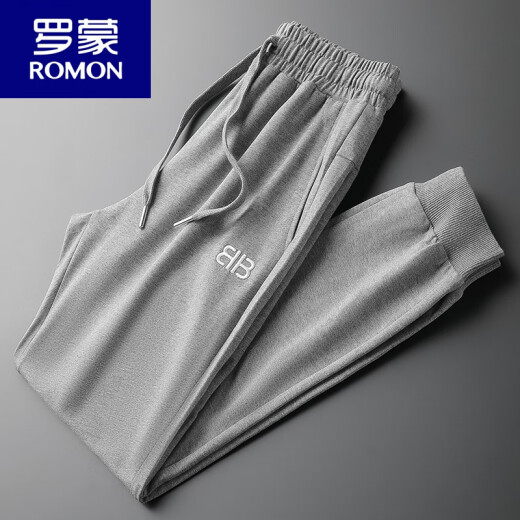 罗蒙（ROMON）运动裤男棉春秋薄款束脚休闲长裤小脚刺绣男士酒红色裤子男卫裤 黑色9928春秋薄款 2XL