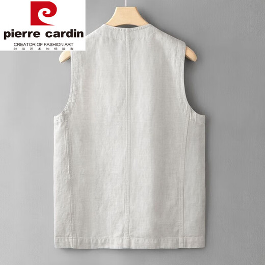 皮尔卡丹（pierre cardin）夏季复古V领无袖坎肩亚麻马甲男士薄款休闲百搭宽松棉麻背心外套 亚麻 4XL建议161-175斤