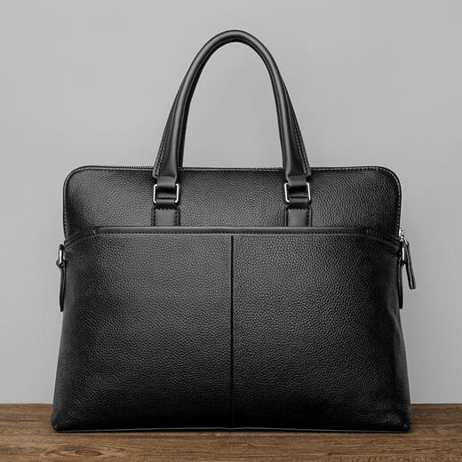 COW briefcase top layer cowhide large capacity handbag for men horizontal backpack C-8626 black 14-inch
