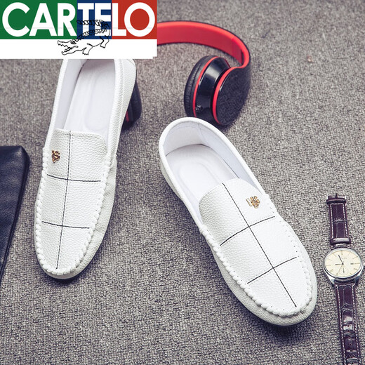 Cartelo Frühling und Sommer Neue Herren Beanie Schuhe Korean faule Schuhe Low top top topper Lederschuhe weiche Oberfläche Weiche alleinige trendige Herren lässig Schwarz 9851 42