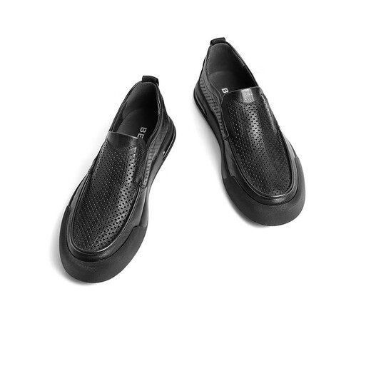 Belle Chaussures décontractées aux coups de poing Chaussures masculines en cuir de vache de vache chaussures de pied confortable Chaussures en cuir A1541BM4 noir 41