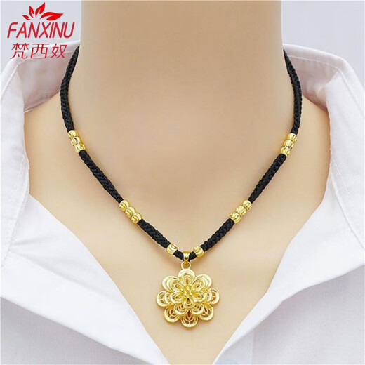 Vansinu Vietnamese sand gold hand-woven necklace women's jewelry bag 18K gold pendant couple pendant versatile six-petal plum blossom red rope