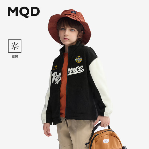 MQD MQD children's clothing boys' jacket spring and autumn warm polar fleece college style stand-up collar cardigan children's top black 130