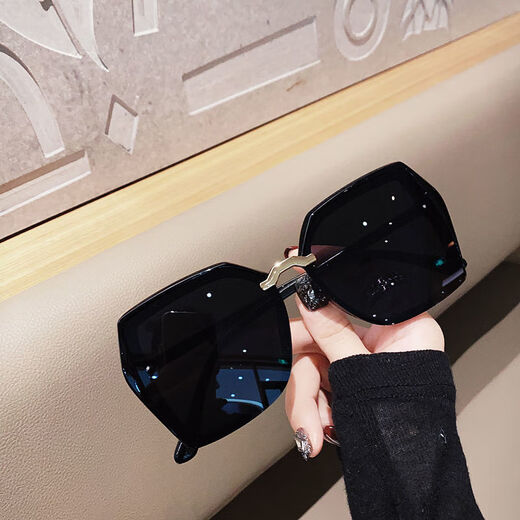 Mijilin 2022 New Large Frame Black Super Women's Glasses Fashion Sunglasses Men's Korean Polygon Sunglasses Women's Driving Shade Polarized Mirrors Women's Bright Black Mirror Box + Cloth