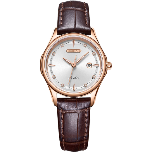 LEMAI LEIMAH WATCH MÄNGER SICHER und modisch Casual Belt Women's Quartz Watch Wasserdichter Kalender 6169 Weißer Teller brauner Gürtel Männer