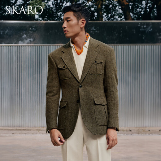 Skaro [lana pura pesada] chaqueta de traje de espigas de tweed para hombres en invierno
