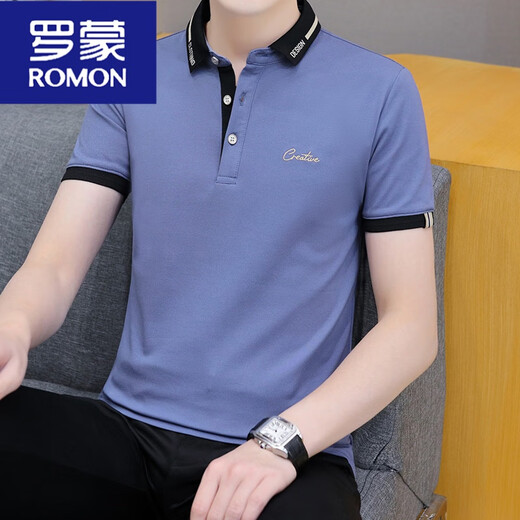 
ROMON short-sleeved T-shirt men's trend 2025 new white top summer men's pure cotton lapel POLO. shirt half-sleeved 683 smoke gray M (suitable: 100-120Jin [Jin equals 0.5 kg])