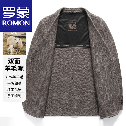 罗蒙（ROMON）西服双面羊毛呢外套男短款休闲时尚商务百搭秋冬呢子大衣上衣 咖色 2XL 【建议150-165斤】