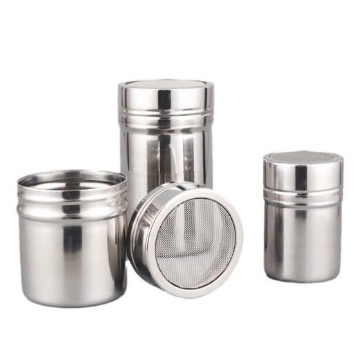 Ruoyuan stainless steel powder can powder spreader with dense mesh hole powder tube pepper pot fancy coffee powder spreader mesh mesh sieve large size 6.5*11.5 (with dust cover)