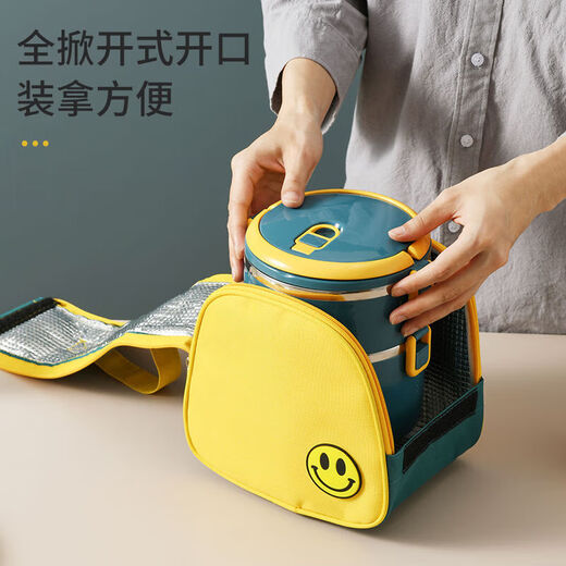 Lunch box with lid office worker adult insulated lunch bucket stainless steel insulated bucket lunch box lunch box bag student girl lunch box blue 3 layers + tableware + insulation bag