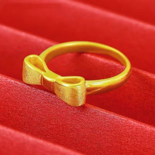 BXE pure gold 999 pure silver bow ring gold-coated silver plain ring princess ring live mouth adjustment wife seven gold-coated silver brushed bow ring 1.6g collect and receive certificate + receipt + gift box