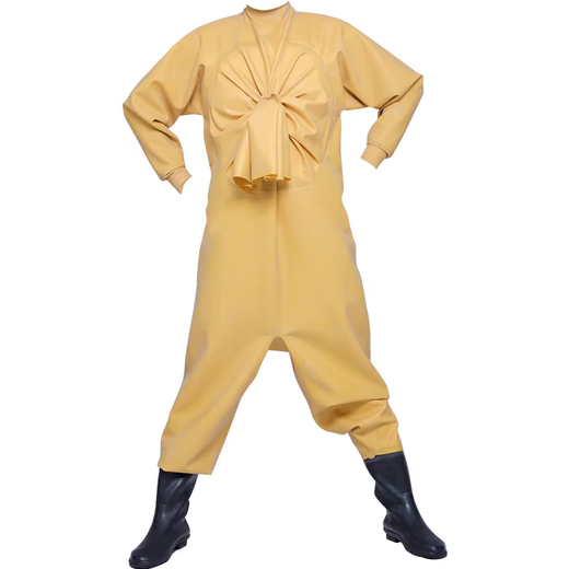 HHONGSHIYU full-body thickened rubber waders for catching fish, fully enclosed leather forks for digging lotus roots, wading waterproof suits, jumpsuits and shoes, yellow pure rubber full-body cuffs 150 silk, shoe size 41