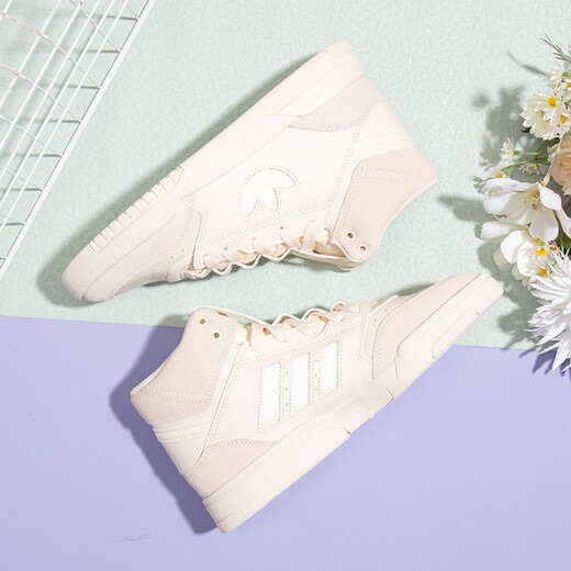 阿迪达斯（adidas）女鞋 秋季经典时尚潮流高帮小白鞋运动鞋舒适耐磨休闲鞋板鞋 GZ1585/复古粉/反毛皮拼接 37