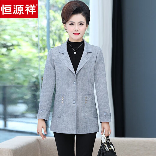 恒源祥2024新款中年妈妈西装外套女春秋短款薄款40岁50中老年人春装上衣 983-卡其色 3XL 建议120-135斤