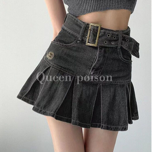 
Langwei Feray retro American hot girl ripped hip skirt for women spring and summer new high-waist A-line half-body pleated short skirt 16851 retro blue [no lining] S (80-95Jin [Jin equals 0.5 kg])