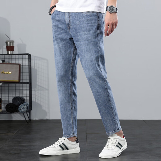
Jeans men's spring and summer new fashion trend pants men's loose and versatile slim fit stretch straight pinch pants 9901 blue and gray 31