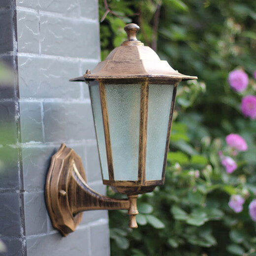 FENGLANQ European wall lamp American staircase outdoor light aisle balcony courtyard waterproof outdoor retro wall lamp living room large bronze orange peel glass + 20W LED