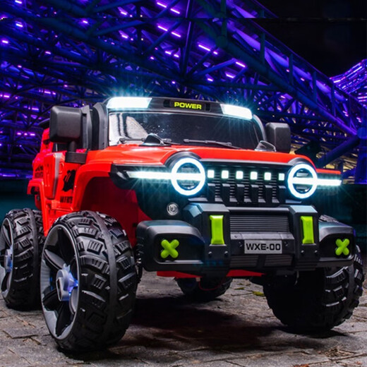 Tank Xingchenhao 300 véhicules électriques pour enfants, télécommande à quatre roues à quatre roues motrices véhicule hors route, bébé peut s'asseoir et une voiture de jouets balancées pour enfants, en haut avec quatre roues motrices rouges + 12v12AH + siège en cuir + roue douce + balançoire