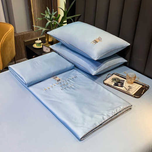 Arctic velvet infant and young grade A all-cotton soy fiber quilt air-conditioned quilt pure cotton summer quilt single double quilt core summer cool quilt Austrian blue 1.5x2.0m summer quilt four-piece set (summer quilt + bed sheet + pillowcase *2
