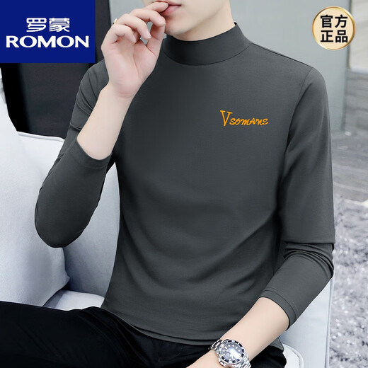 
ROMON autumn and winter half-high neck base shirt for men's long-sleeved T-shirt pure cotton autumn clothes versatile plus velvet simple thickened thermal underwear black YP-C6187 plus velvet M