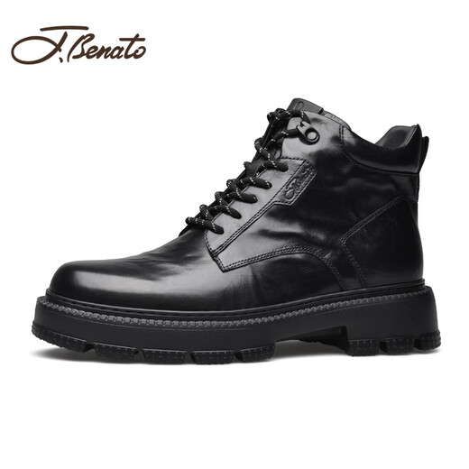 J.Benato [Buque insignia de la marca] Botas de cuero para hombres Botas de cuero para hombres Genuine Leather Men's Gen Velvet Boots Martin de suela gruesa cálida NUEVO Winter Style Black 40