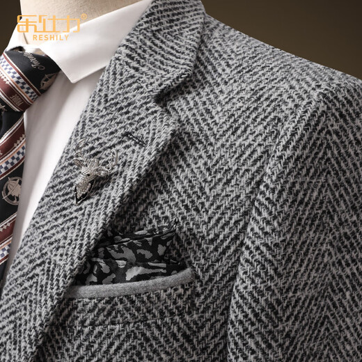 Veste de costume en laine leshili pour hommes Business haut de gamme Business Casual Slim Wool Suit-Piece Gris Grey Top Wool Fleur Grey Single Suit 180 / XL / 52 Taille (poids 138-150jin [Jin est égal à 0,5 kg])