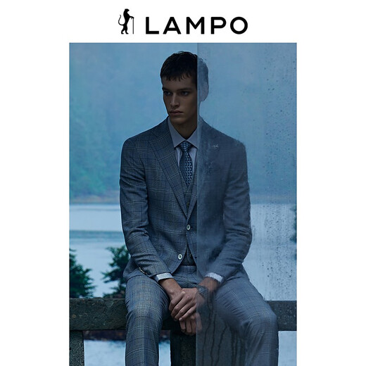 Blue Leopard (LAMPO) Special Offer Basic Wardrobe Spring Men's Suit Men's Suit Suit Top Suit (Light Gray Base Blue Check) 52 (175/104A) C