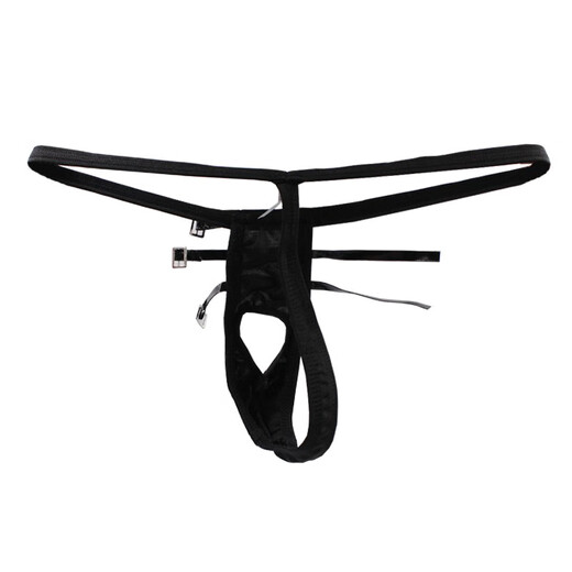 ZKHE men's fun underwear sexy loophole bundled thong T-pants easy to enter and exit pants 60Jin[Jin equals 0.5 kg] couple's sexy underwear triangle with hole black
