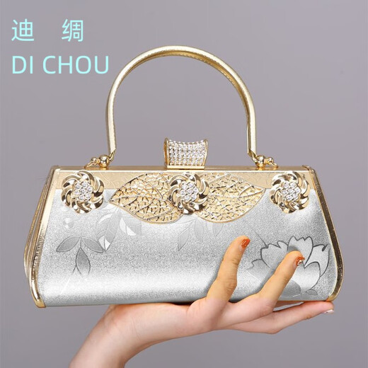 Di silk cheongsam matching bag socialite dinner clutch female banquet small bag with evening dress handbag evening party 6546 silver