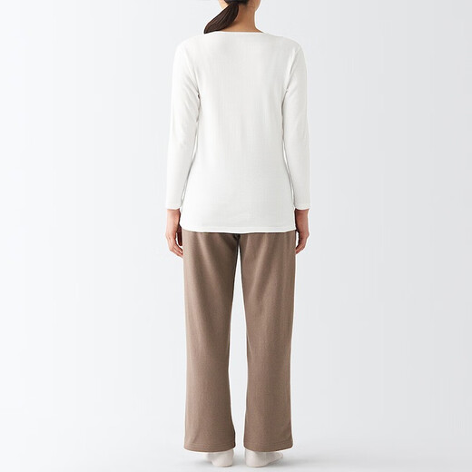 MUJI Women's Thick Cotton U-neck Eight-quarter Sleeve T-shirt Pure Cotton Bottoming Shirt Home Clothes Top Autumn Clothes Thermal Underwear White XL (165/92A)