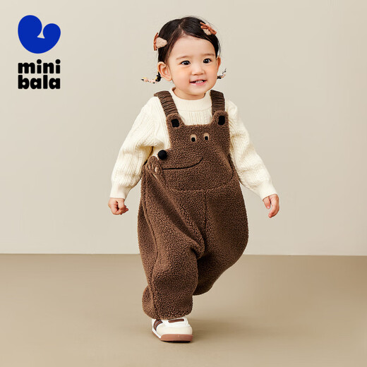 Mini Bara for boys and girls in autumn and winter new cute belly-protecting baby plus velvet overalls pants